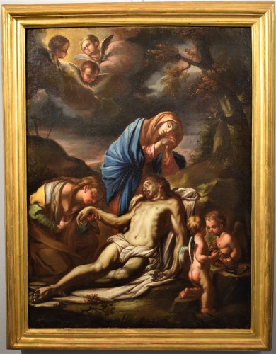 Lamentation de la Vierge avec Madeleine sur le Christ - École Romaine fin du XVIIe siècle - Tableaux et dessins Style Louis XIV